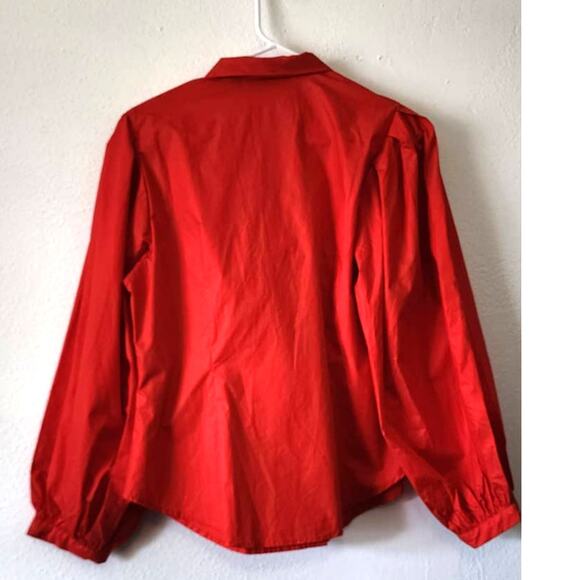 NY&C New York & Company Red Poplin Bow Front Button Up Blouse Medium NEW - Picture 3 of 10